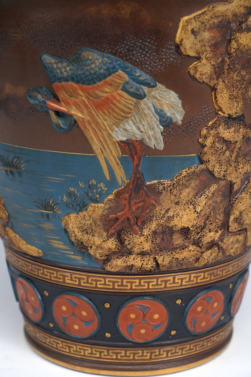 Vase With Cranes By Villeroy & Boch, Mettlach (germany), Circa 1900-photo-1