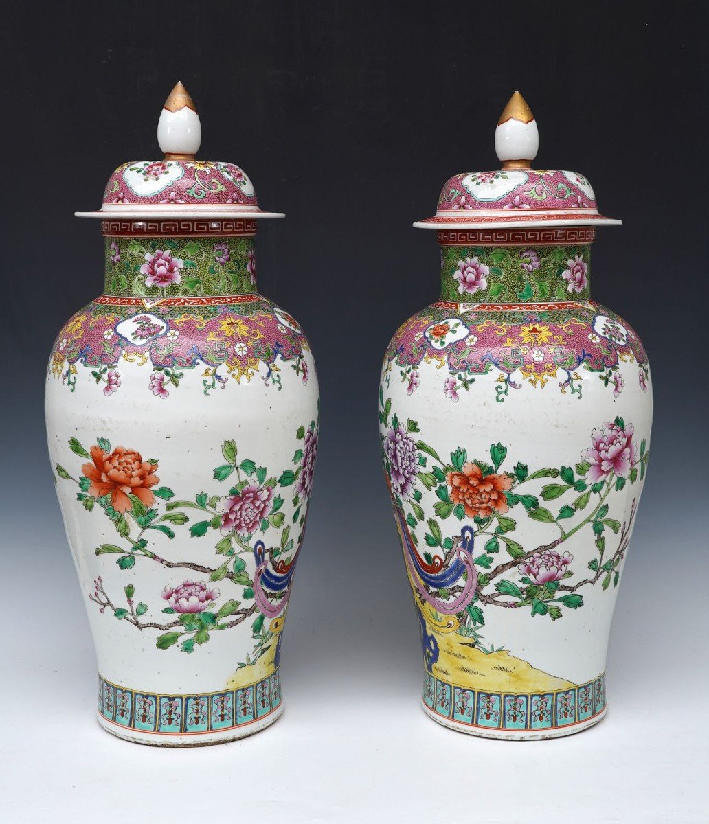 Pair Of Ginger Jars With Phoenix , China, 19th Century-photo-2