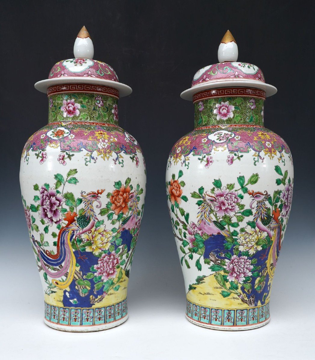 Pair Of Ginger Jars With Phoenix , China, 19th Century-photo-3