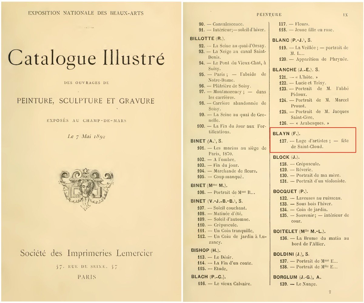 “Loge D’artistes – Fête de Saint-Cloud” Signé F. Blayn, 1892-photo-1