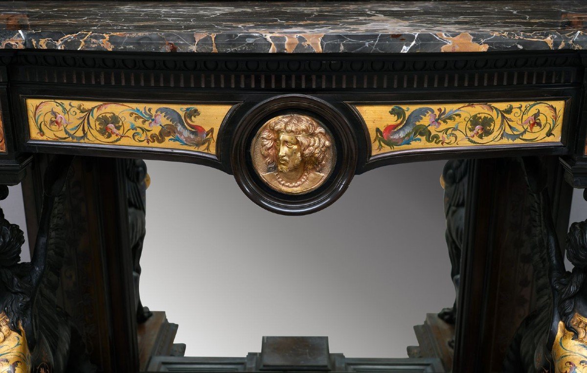 Console With Sphinxes And Its Mirror, Milan - Italy, 19th Century-photo-5