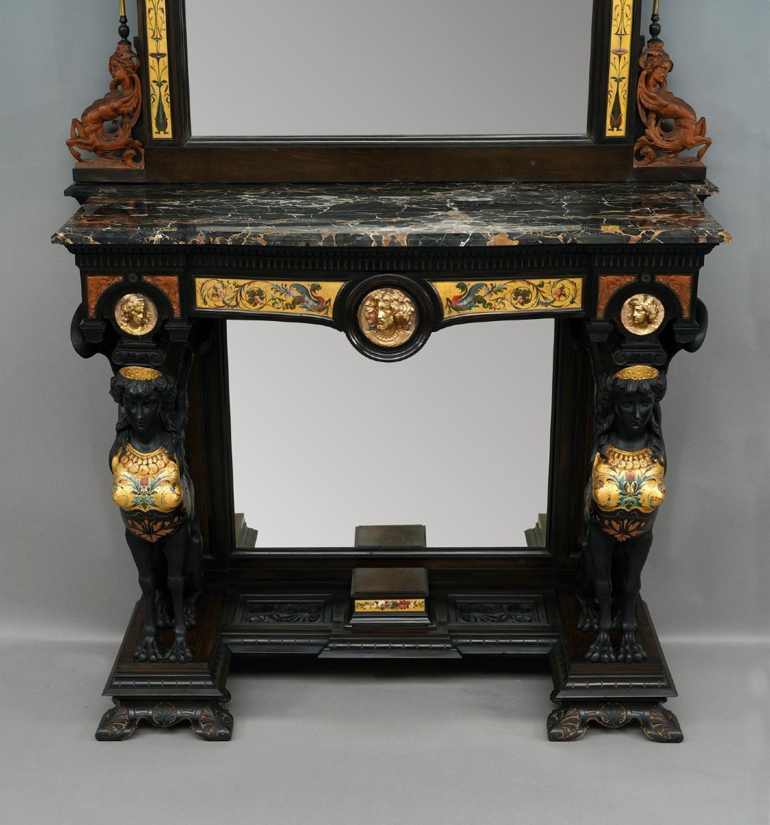 Console With Sphinxes And Its Mirror, Milan - Italy, 19th Century-photo-6