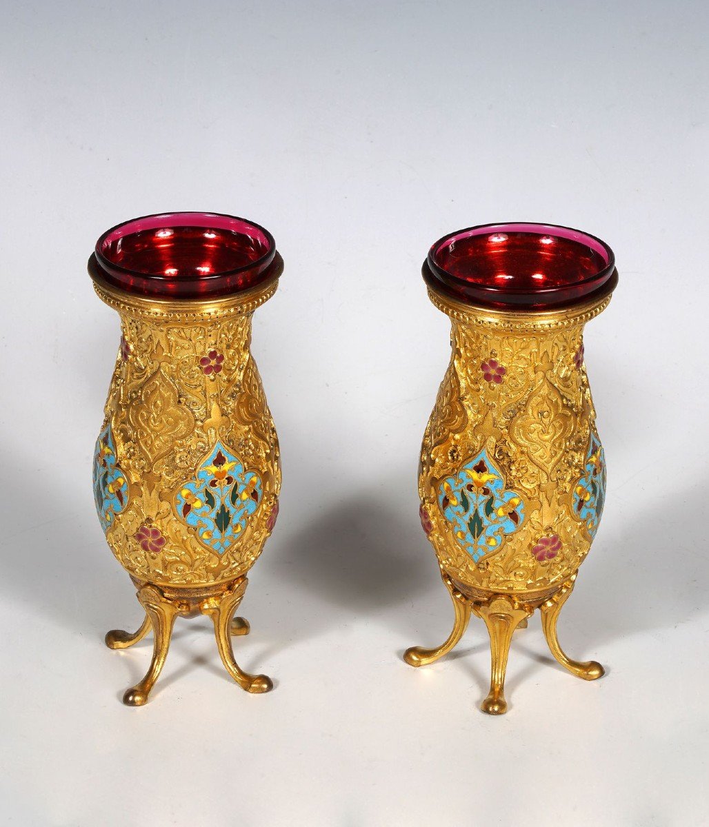 Pair Of Orientalist Vases By F. Barbedienne, France, Circa 1880-photo-2