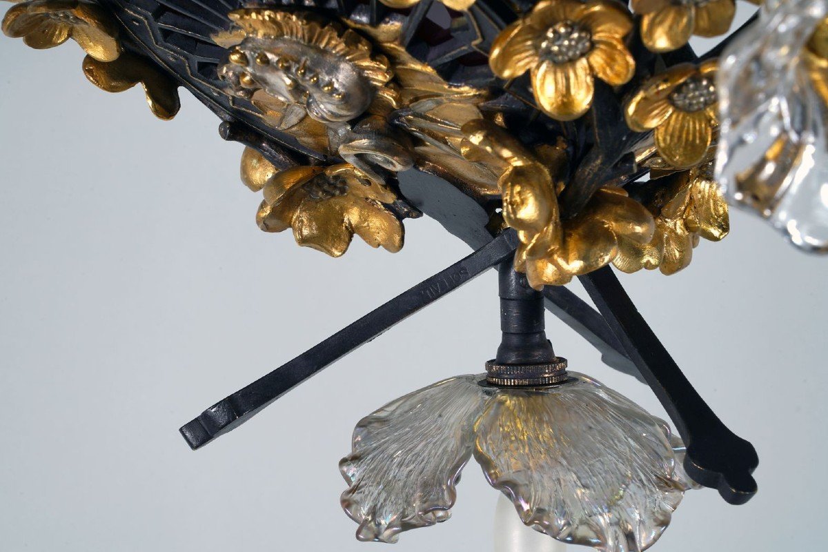 Pair Of "japonisme" Chandeliers By E. Soleau, France, Circa 1900-photo-1