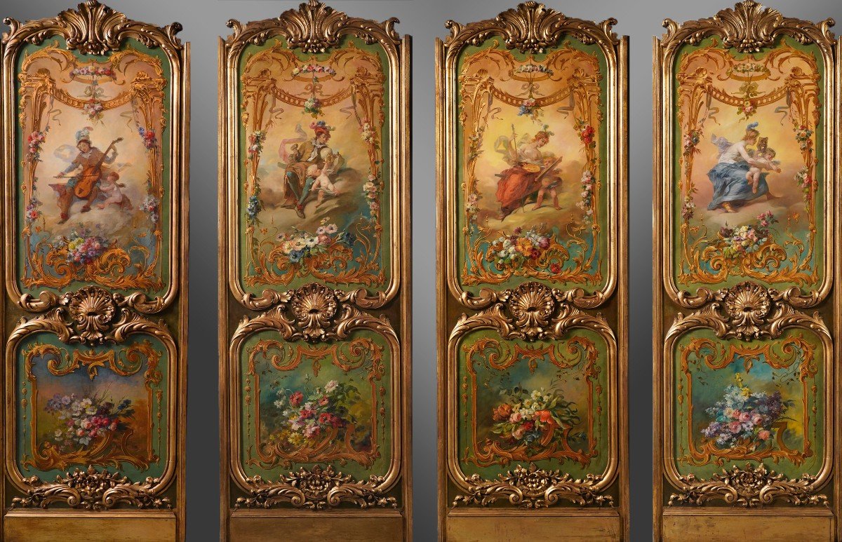 Rare Set Of Four Paintings “allegories Of Art”, France, Circa 1865