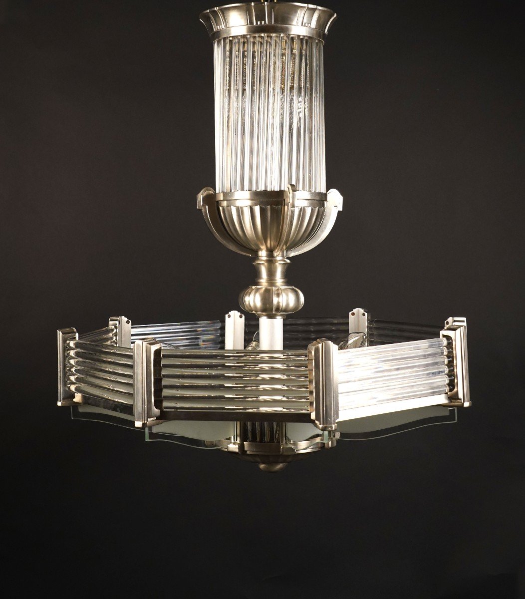 Art Deco Chandelier, Ateliers Petitot, France, Circa 1930-photo-1