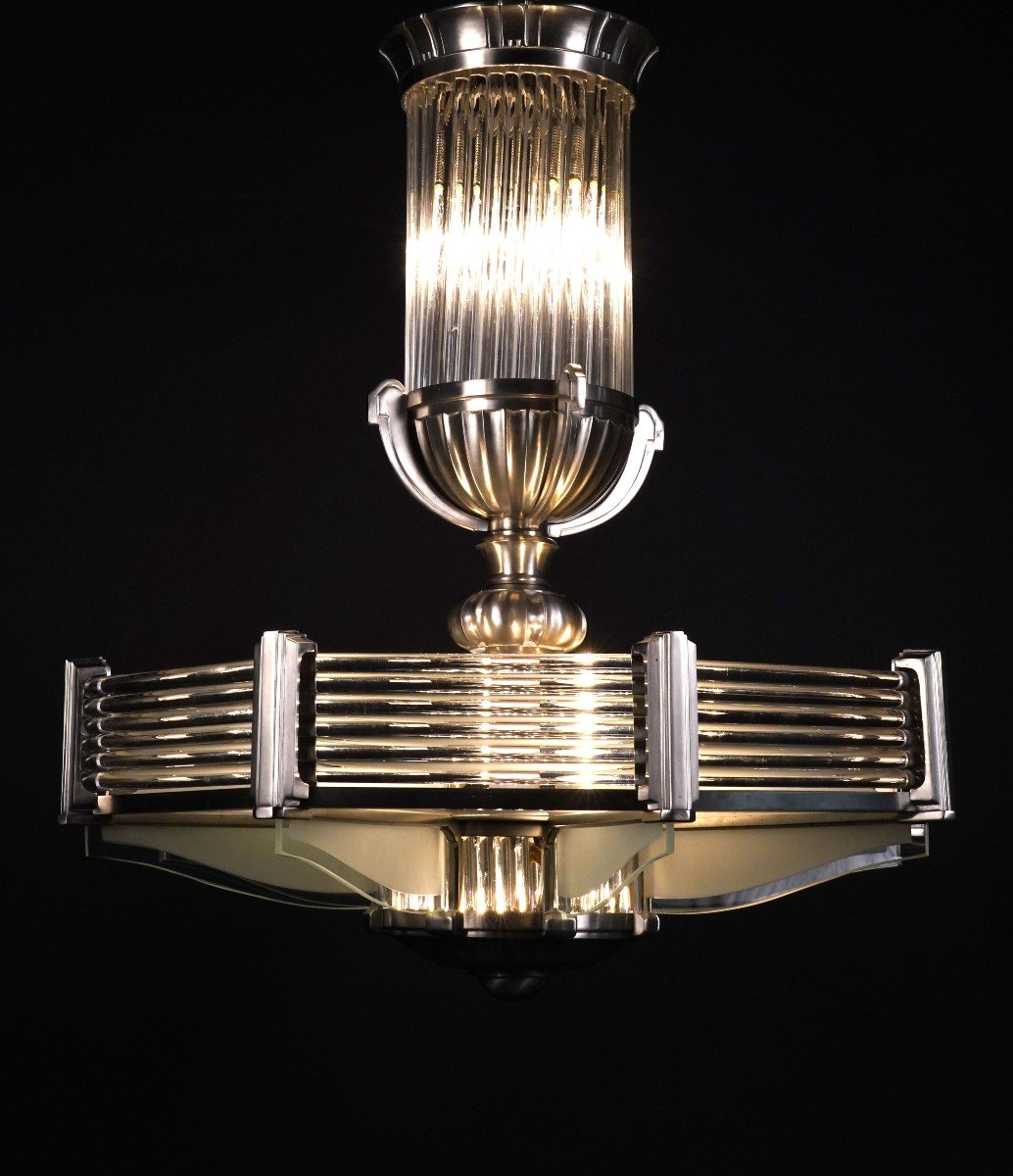 Art Deco Chandelier, Ateliers Petitot, France, Circa 1930