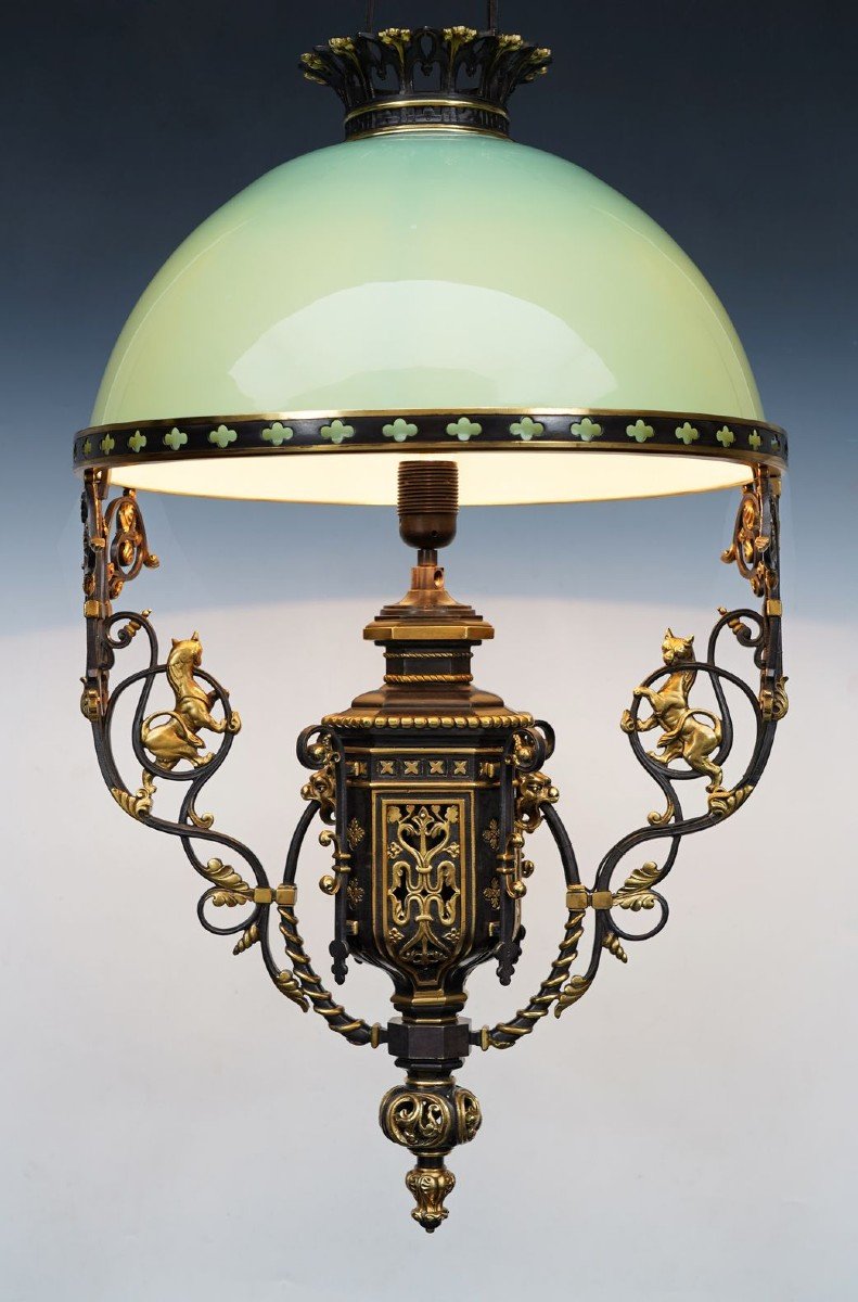 Neo-gothic Chandelier With Lions, France, Circa 1860-photo-2