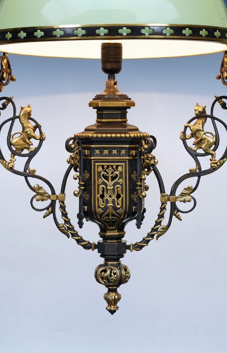 Neo-gothic Chandelier With Lions, France, Circa 1860-photo-2