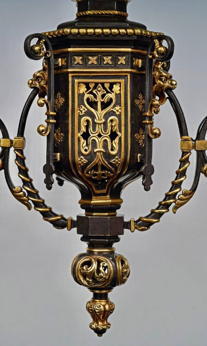 Neo-gothic Chandelier With Lions, France, Circa 1860-photo-4