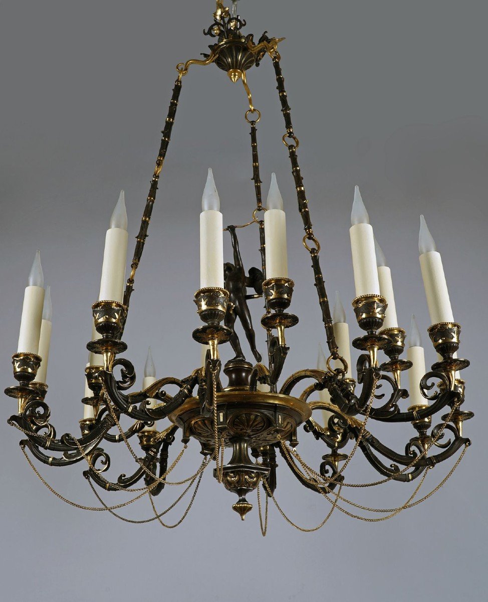 Neo-greek «cupid» Chandelier By A. Delafontaine & H. Cahieux, France  C 1850-photo-3