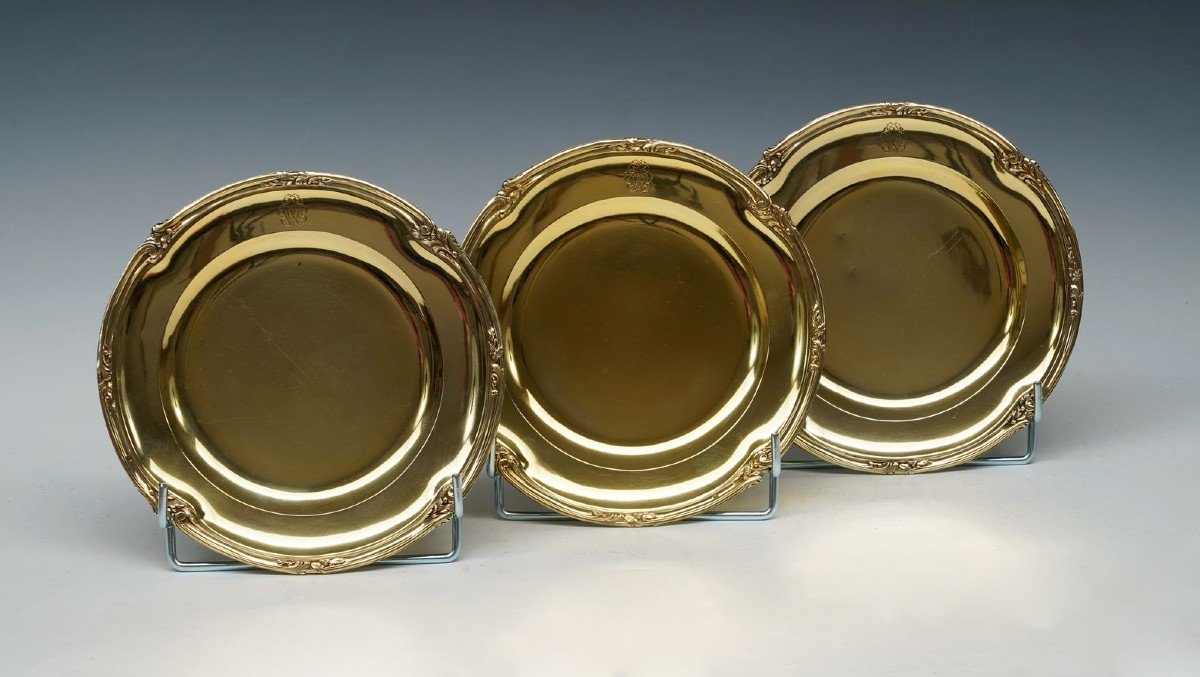 Suite de 3 Plats en Vermeil par L. Lapar, France, Circa 1885-photo-3