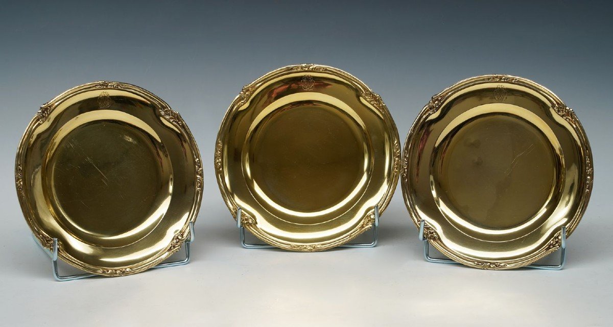 Suite de 3 Plats en Vermeil par L. Lapar, France, Circa 1885