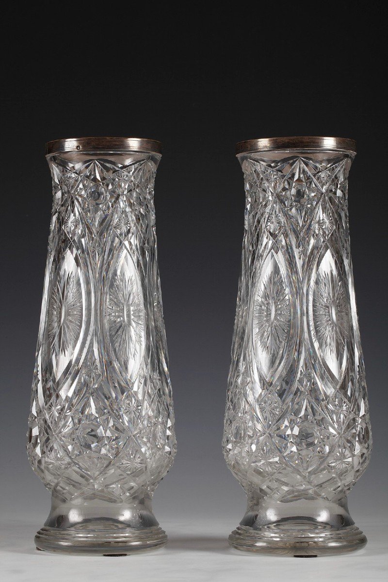 Pair Of Crystal Vases Attr. To Baccarat, France, Circa 1920-photo-4