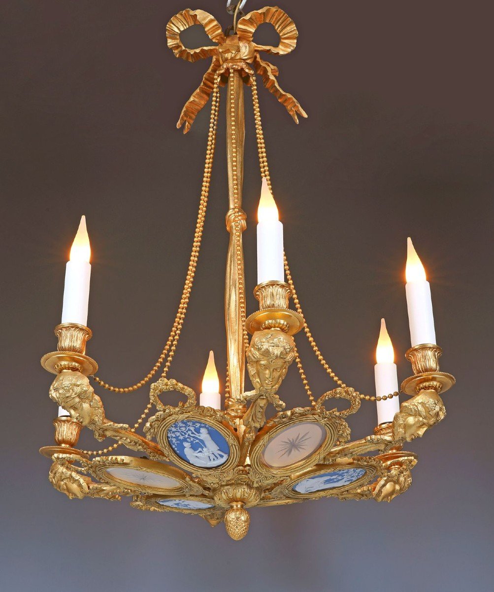 Chandelier With Medallions Attr. To Gagneau, France, Circa 1890-photo-4