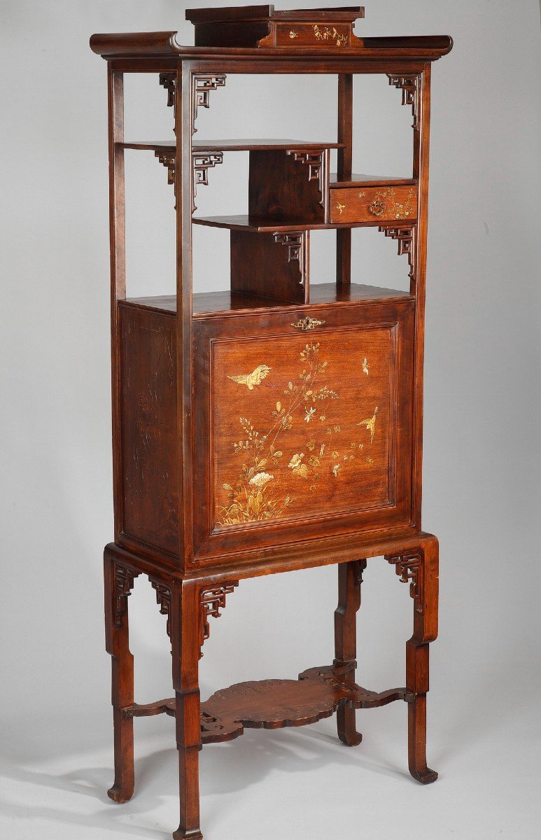  Japanese Style Cabinet-secretary Attr. To Perret And Vibert, France, Circa 1880-photo-2