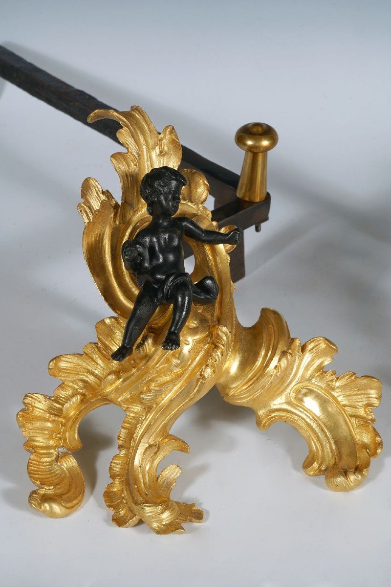 Pair Of "cupids" Andirons, France, Circa 1760-photo-2