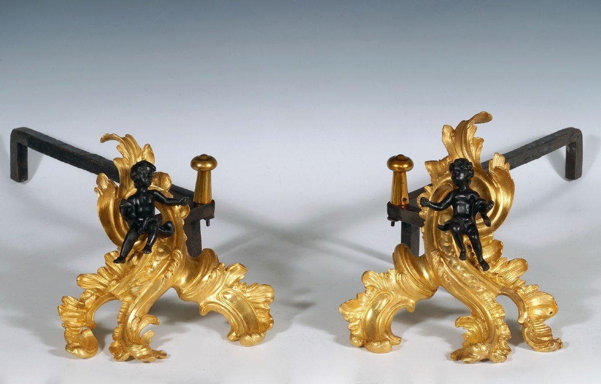 Pair Of "cupids" Andirons, France, Circa 1760-photo-3