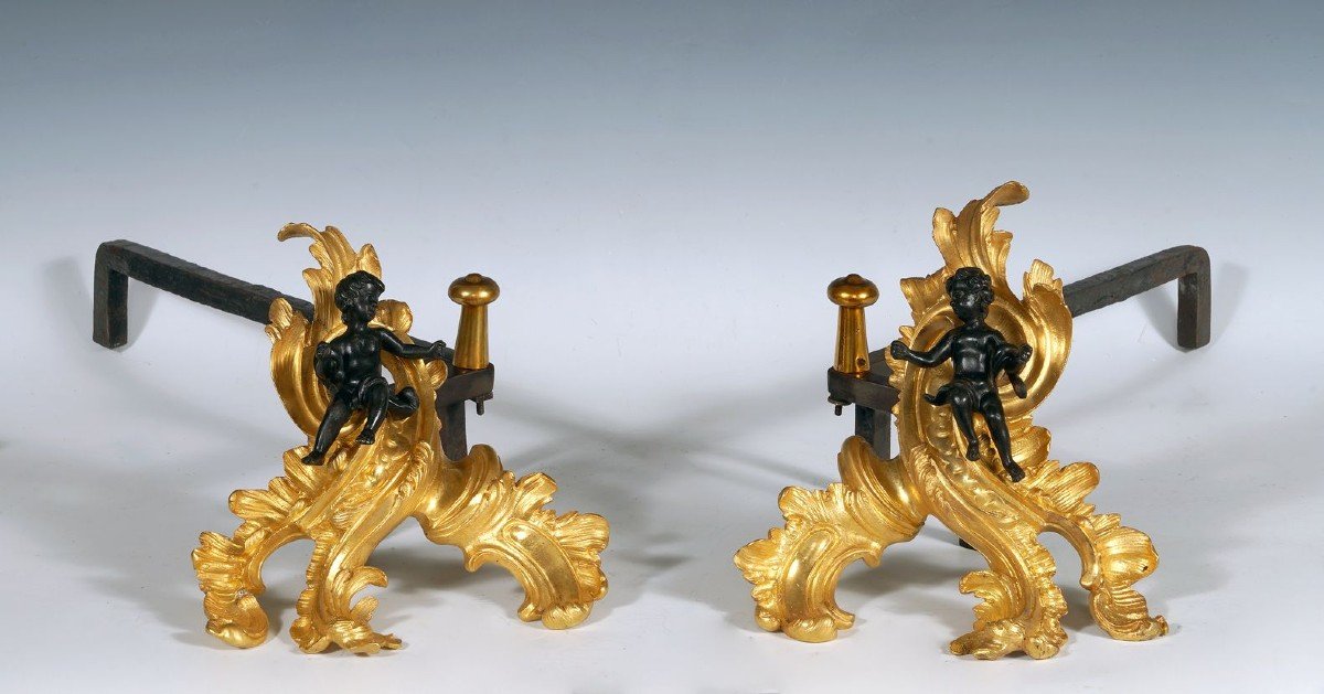 Pair Of "cupids" Andirons, France, Circa 1760-photo-4