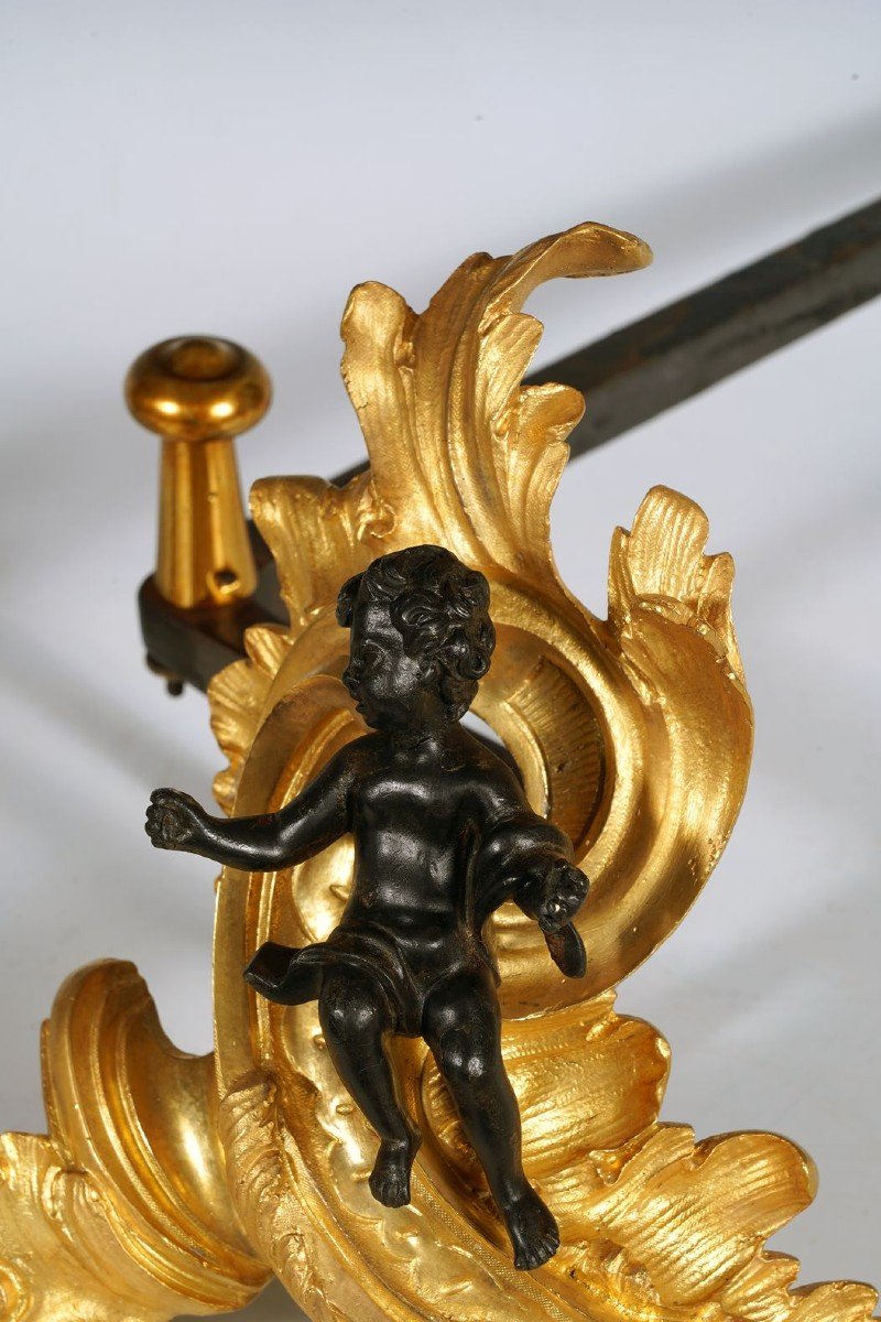 Pair Of "cupids" Andirons, France, Circa 1760-photo-1