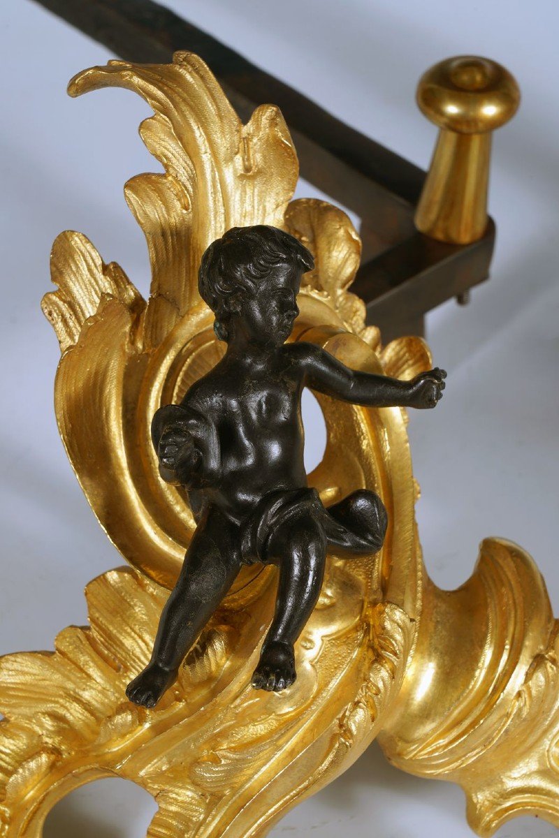 Pair Of "cupids" Andirons, France, Circa 1760-photo-3