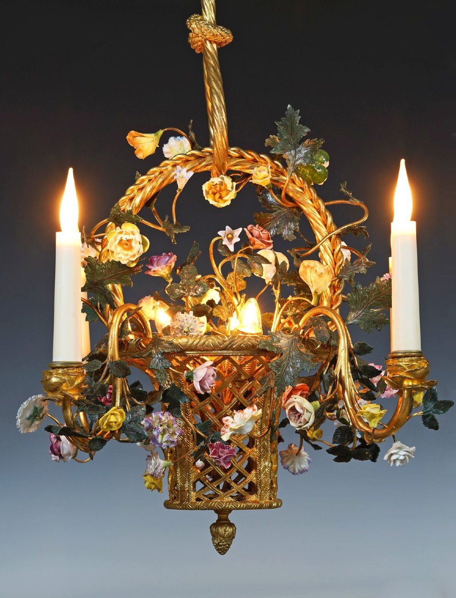 Lustre au Bouquet Fleuri et ses Appliques attr. à H. Vian, France, Circa 1890-photo-2