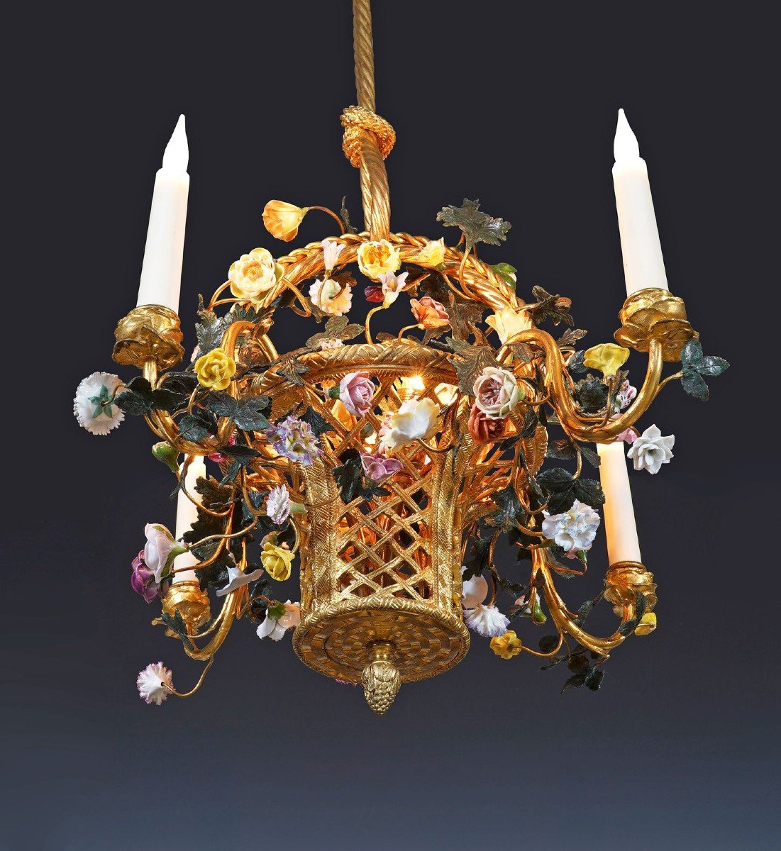 Lustre au Bouquet Fleuri et ses Appliques attr. à H. Vian, France, Circa 1890-photo-7