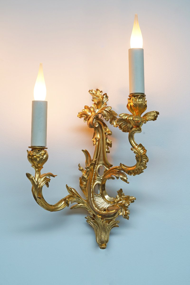 Pair Of "rocaille" Wall-lights By H. Vian, France, Circa 1890-photo-1