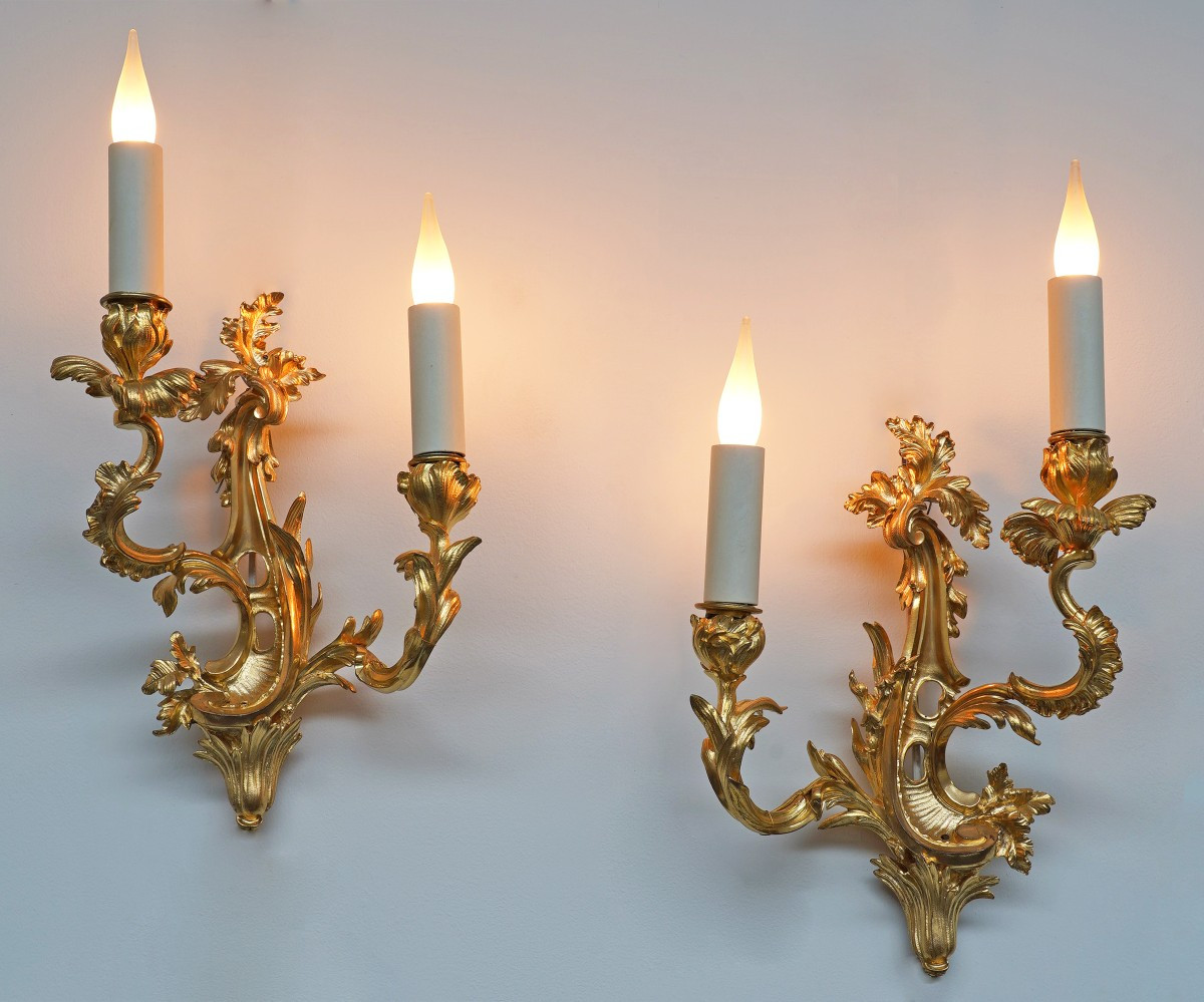 Pair Of "rocaille" Wall-lights By H. Vian, France, Circa 1890