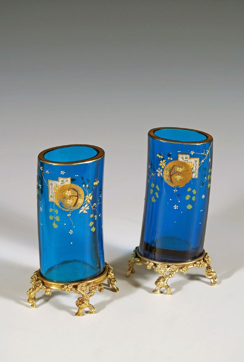 Pair Of “clair De Lune” Vases Attr. To Baccarat And E. Rousseau, France, Circa 1880-photo-2