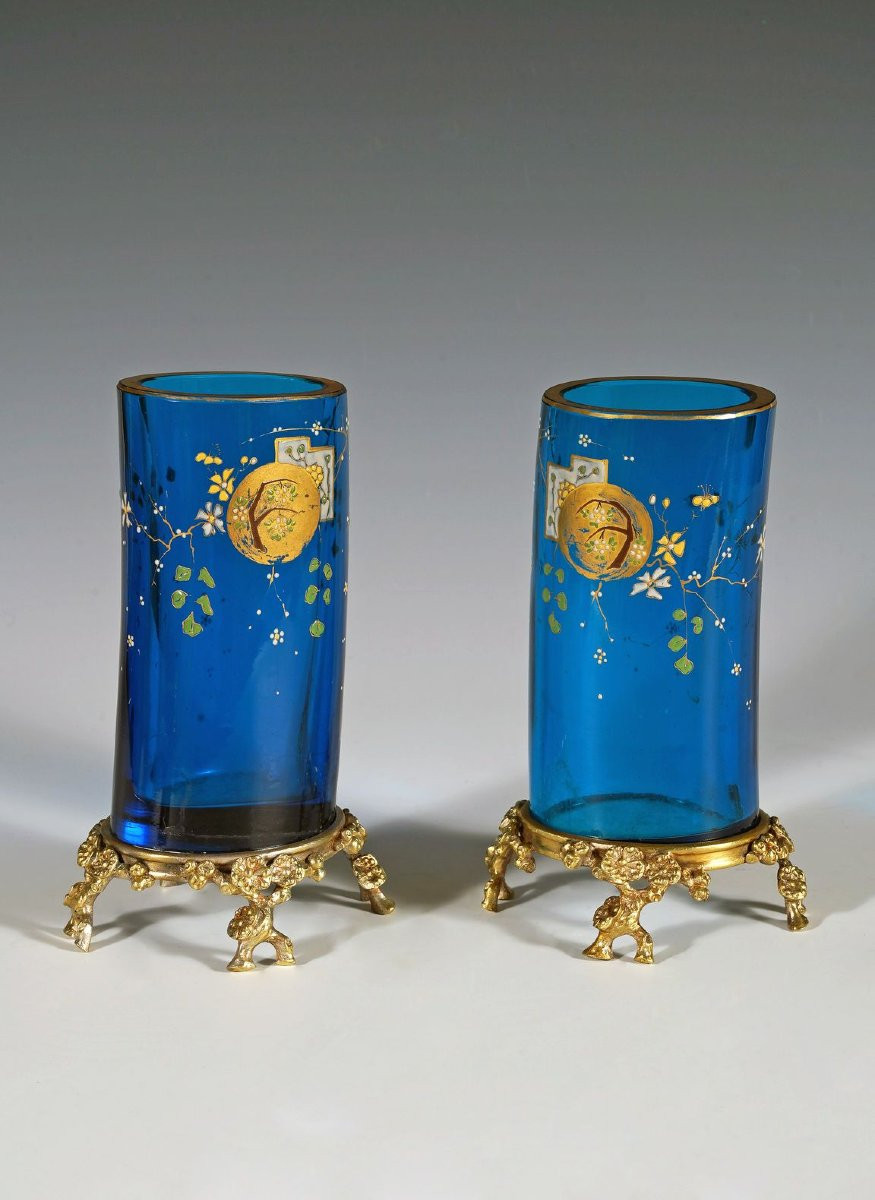 Pair Of “clair De Lune” Vases Attr. To Baccarat And E. Rousseau, France, Circa 1880-photo-3