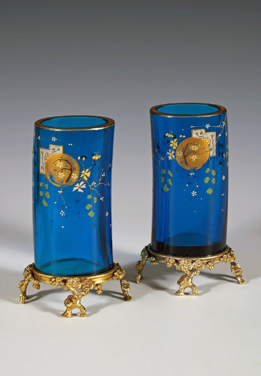 Pair Of “clair De Lune” Vases Attr. To Baccarat And E. Rousseau, France, Circa 1880