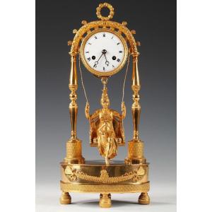 Ormolu Clock "with A Swing", France Circa 1820