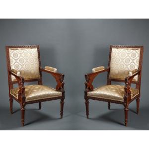 Pair Of Directoire Style Armchairs After G. Jacob, France, Circa 1870