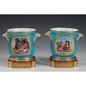 Pair Of Louis XVI Style "sèvres" Porcelain Glass-coolers, France C. 1880