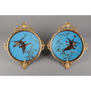 Fine Pair Of “cloisonne” Enamel Dishes Attr. To A. Giroux, France, C. 1880