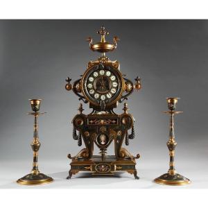 Neo-greek Clock Set By H. Houdebine, France, Circa 1867