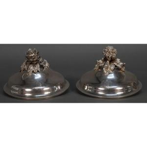 Pair Of Silver Plates Domes Cover, France, Circa 1870