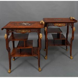 Pair Of "pagoda" Tables, Attributed To Viardot, France, Circa 1880