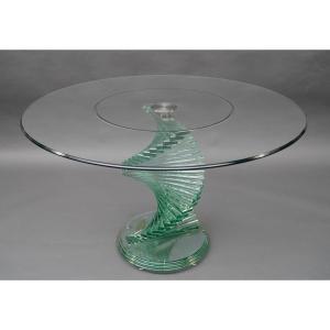 "helix Spiral Swivel" Glass Table, After A Model By Danny Lane, France, Circa 1980