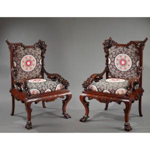 Paire de Fauteuils Japonisants attr. à G. Viardot, France, Circa 1880