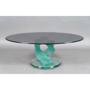 “helix Spiral Swivel” Coffee Table After A Model By D. Lane, France, Circa 1980