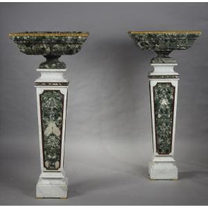 Pair Of Planters On Pedestals, France Early 20th Century