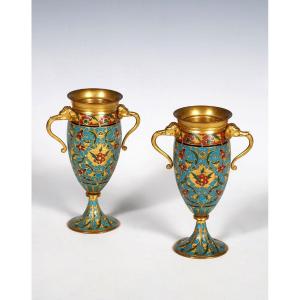 Pair Of Vases With Elephant By F. Barbedienne, France, Circa 1880