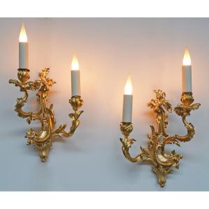 Pair Of "rocaille" Wall-lights By H. Vian, France, Circa 1890