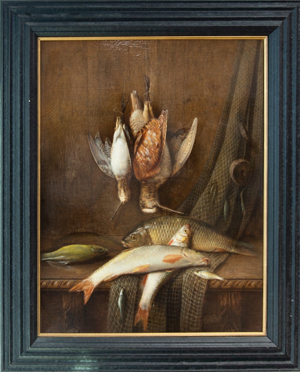 Jean-claude Pizzetty (belley, 1832 - Id., 1894) - Still Life With Fish