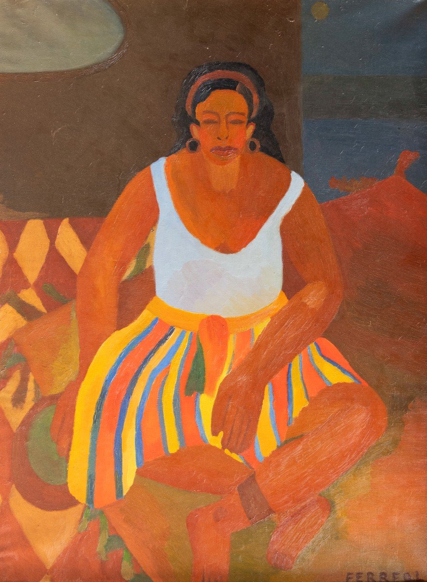 Maurice Ferréol, Femme Assise, Huile Sur Toile