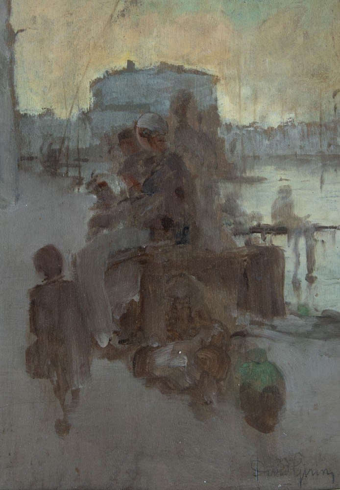 David Girin, On The Quay, Oil On Canvas, 33 X 25 Cm