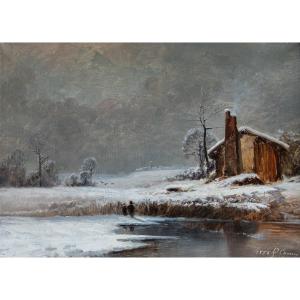 Fleury Chenu (briançon, 1833 - Lyon, 1875) - Bresse Landscape In Winter (1852)