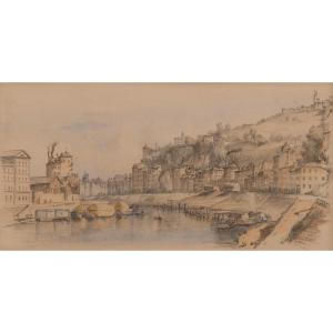 Alfred De Courville - View Of Lyon, The Banks Of The Saône, North Of Lyon 